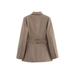 Damen elegante karierte Blazerjacke mit Goldknöpfen EB