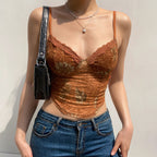 Damen Trägershirt mit Spitzenakzenten und floralem Design EB