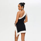 Damen einseitig geschnittenes Minikleid mit Struktur EB