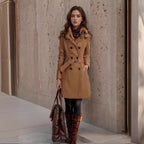 Damen eleganter Trenchcoat mit tiefem Revers und modischen Akzenten EB