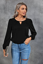 Damen Elegante Bluse mit leichtem V-Ausschnitt und Puffärmeln EB