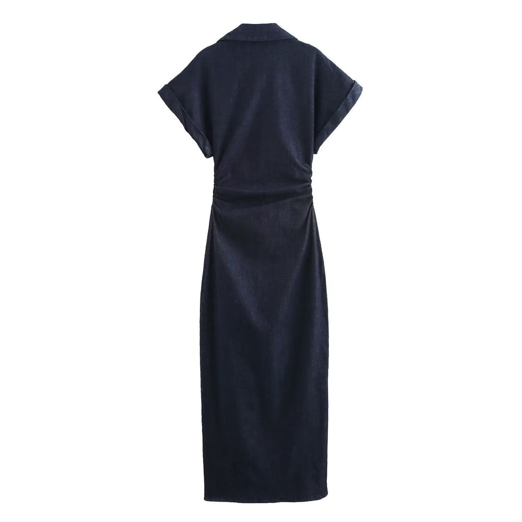 Damen Hemdblusenkleid mit kurzen Ärmeln und praktischen Taschen EB