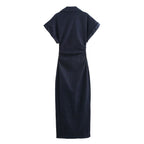 Damen Hemdblusenkleid mit kurzen Ärmeln und praktischen Taschen EB