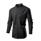 Herren elegantes Langarmhemd mit stehendem Kragen und modernen Knopfdetails EB