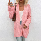 Damen Grobstrick-Cardigan mit großen Taschen und strukturiertem Design EB