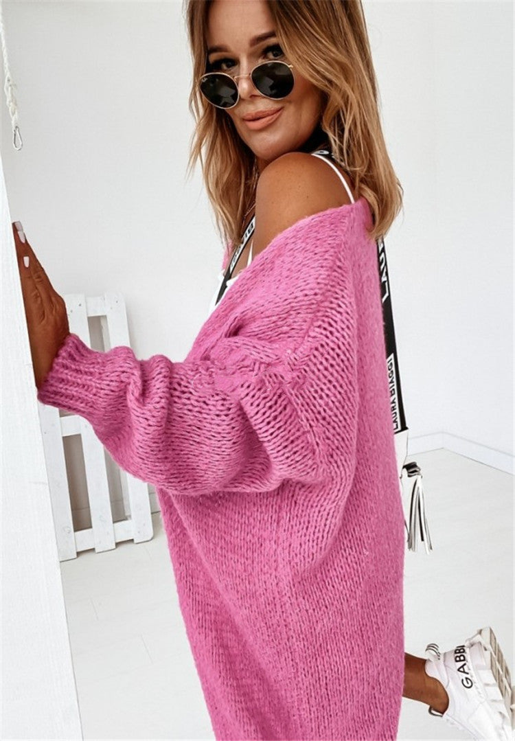Damen Grober Strickcardigan mit voluminösen Ärmeln und offener Front EB