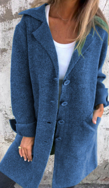 EB | Mittellanger Mantel - Lockere Passform - Woll-Look - Reverskragen - Einreihe Knopfverschluss