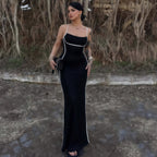 Damen elegantes Maxikleid mit schmalen Trägern und figurformendem Schnitt EB