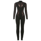 Damen Eleganter Catsuit mit transparenten Einsätzen und hohem Kragen EB
