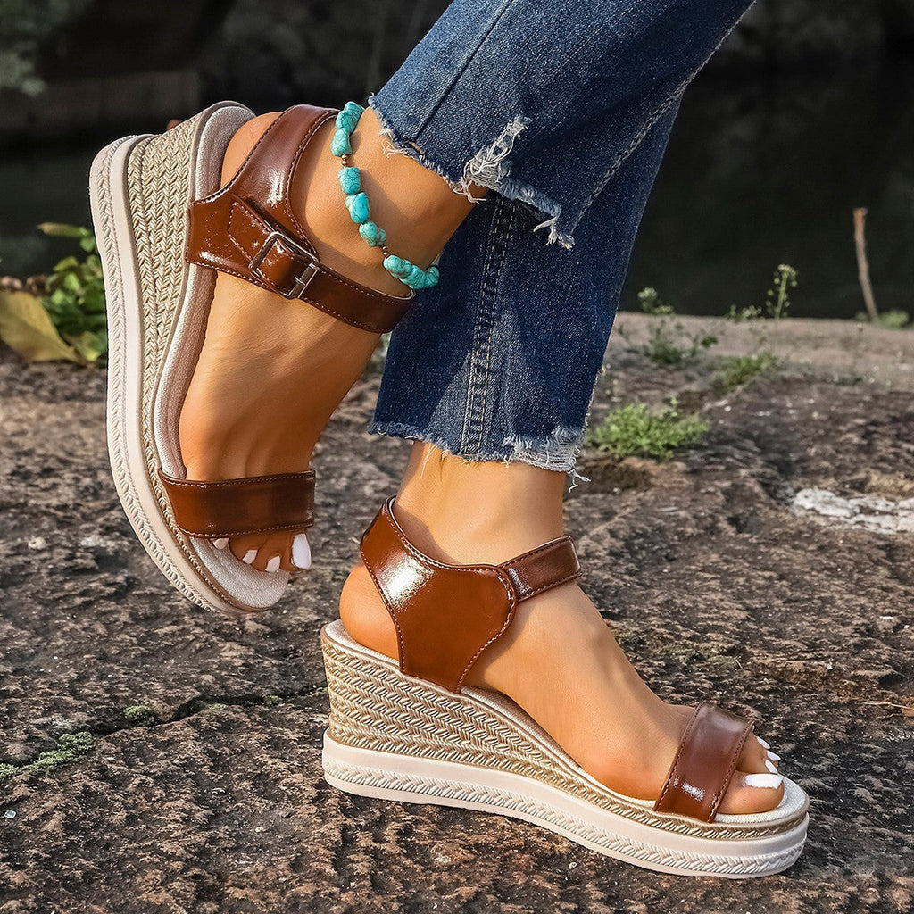 Damen bequeme Wedge-Sandalen mit verstellbarem Riemen EB