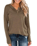 Damen modisches Langarm-Henley-Shirt mit Knopfleiste EB