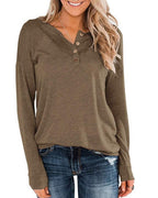 Damen modisches Langarm-Henley-Shirt mit Knopfleiste EB