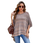 Damen eleganter Poncho mit strukturiertem Design und fransigen Details EB