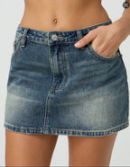 Damen Denim-Minirock mit modischen Taschen und klassischem Schnitt EB