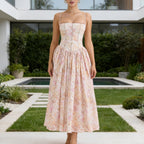 Damen Elegantes Maxikleid mit floralem Muster und schulterfreiem Design EB