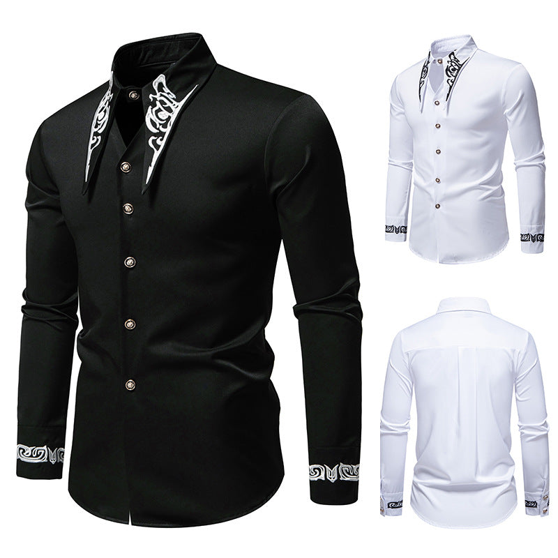 Herren elegante Langarmhemd mit kunstvollem Kragen EB
