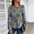 Damen Elegante Bluse mit raffiniertem Floral-Design und Puffärmeln EB