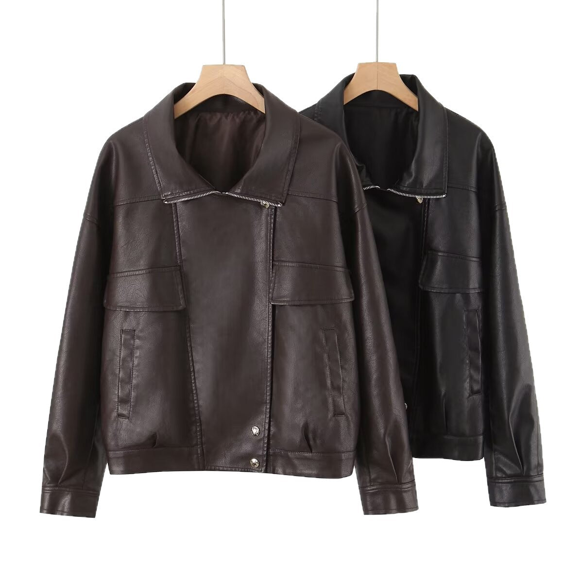 Damen Kunstlederjacke mit lässigem Schnitt und praktischen Taschen EB