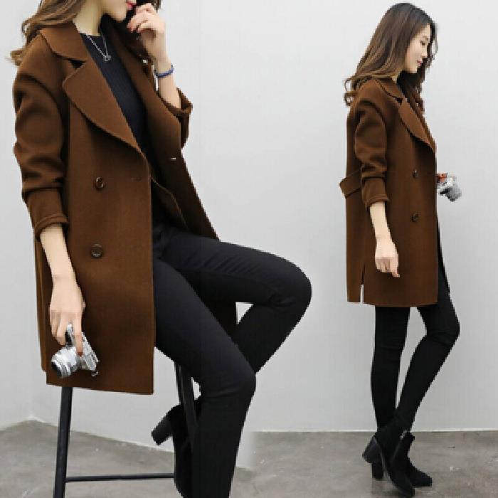 Damen eleganter langer Baumwollmantel mit doppelter Knopfleiste EB