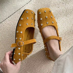 Damen elegante Ballerinas mit modischem Riemchen und glänzenden Strass-Applikationen EB