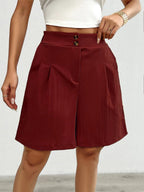 Damen Hochtaillierte Shorts mit doppeltem Knopfverschluss und Falten EB