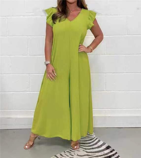 Damen legerer Jumpsuit mit fließendem Schnitt und V-Ausschnitt EB