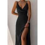 Damen Elegantes Maxikleid mit schickem Wickelausschnitt und verführerischem Schlitz EB