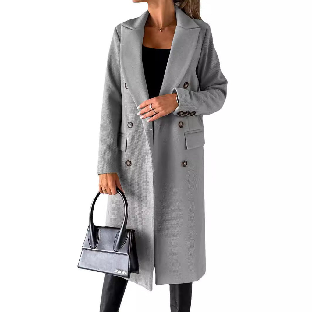 Damen nan doppelreihiger Mantel mit Reverskragen, Pattentaschen und knielangem Schnitt EB