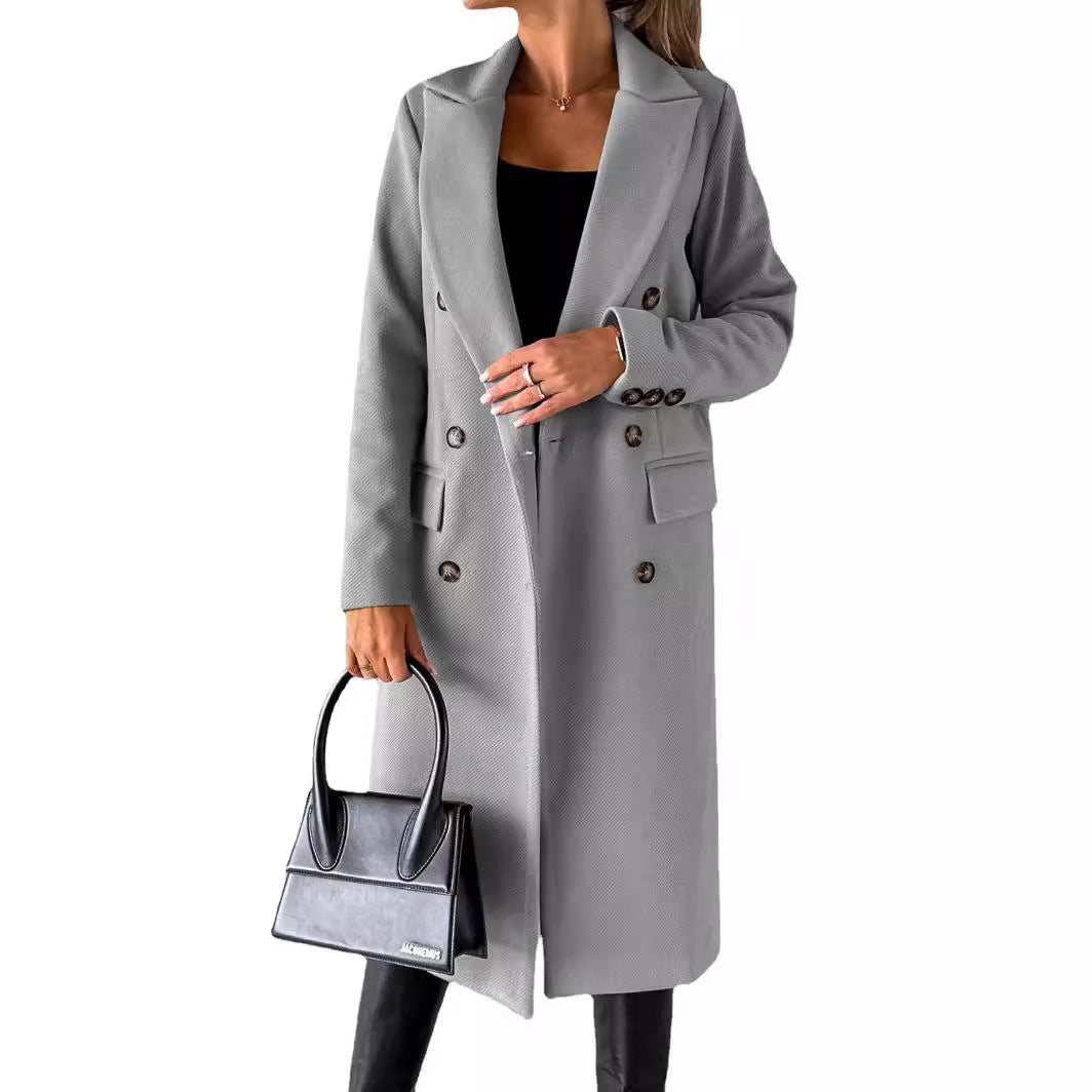 Damen nan doppelreihiger Mantel mit Reverskragen, Pattentaschen und knielangem Schnitt EB