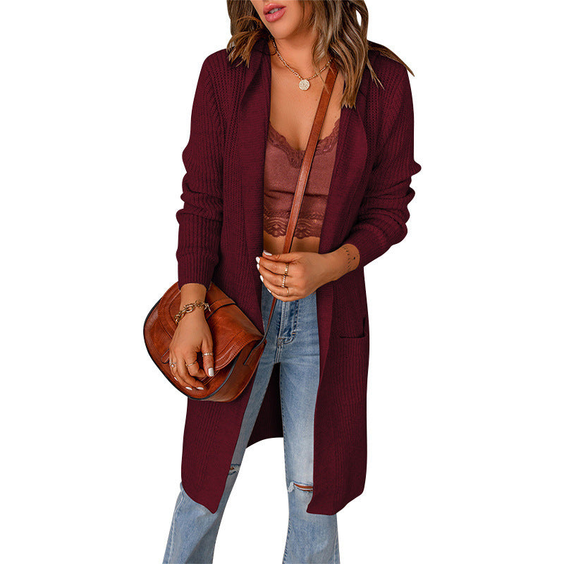Damen Lässiger Strickmantel mit offenen Fronten und tiefen Taschen EB