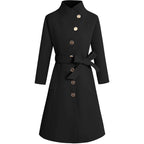 Damen eleganter Wrap-Mantel mit ausgefallenem Kragen und Gürtel EB