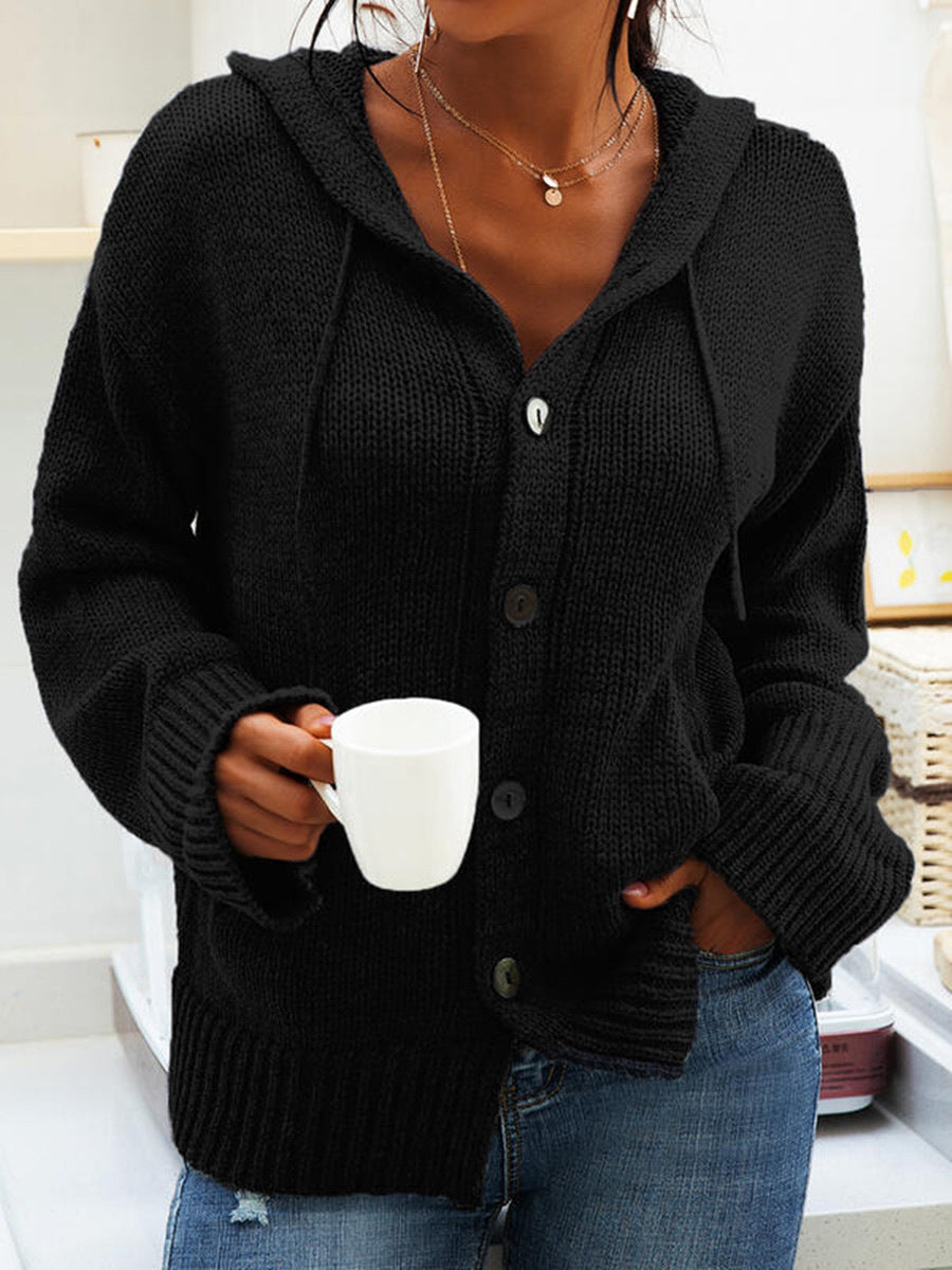 Damen Grober Strickcardigan mit Kapuze und praktischen Taschen EB