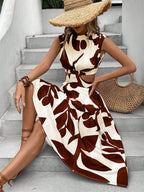 Damen Elegantes Maxi-Kleid mit Cut-Out-Details und floralem Muster EB