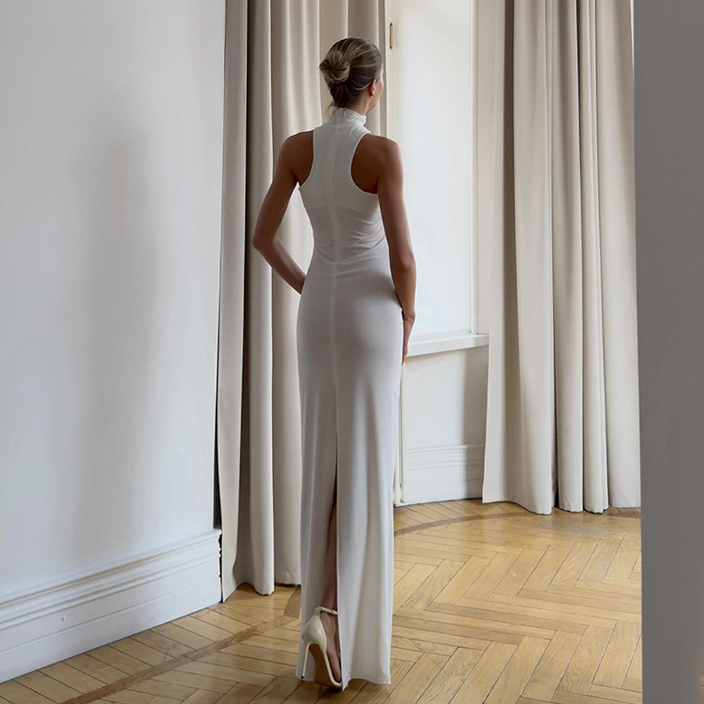 Damen Elegantes Maxikleid mit asymmetrischem Halterneck-Design EB