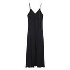 Damen elegantes Maxikleid mit schickem V-Ausschnitt und seitlichem Schlitz EB