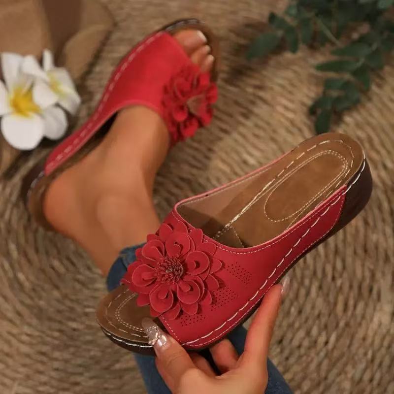 Damen Blütenverzierte Pantoletten mit ergonomischem Fußbett EB