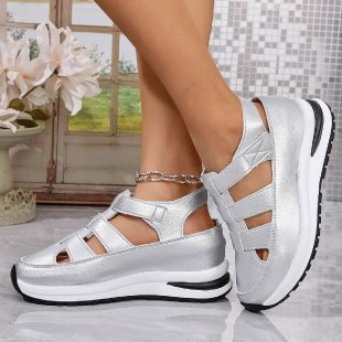 Damen bequeme Plattform-Sandalen mit atmungsaktiver Obermaterialstruktur und verstellbarem Riemendesign EB