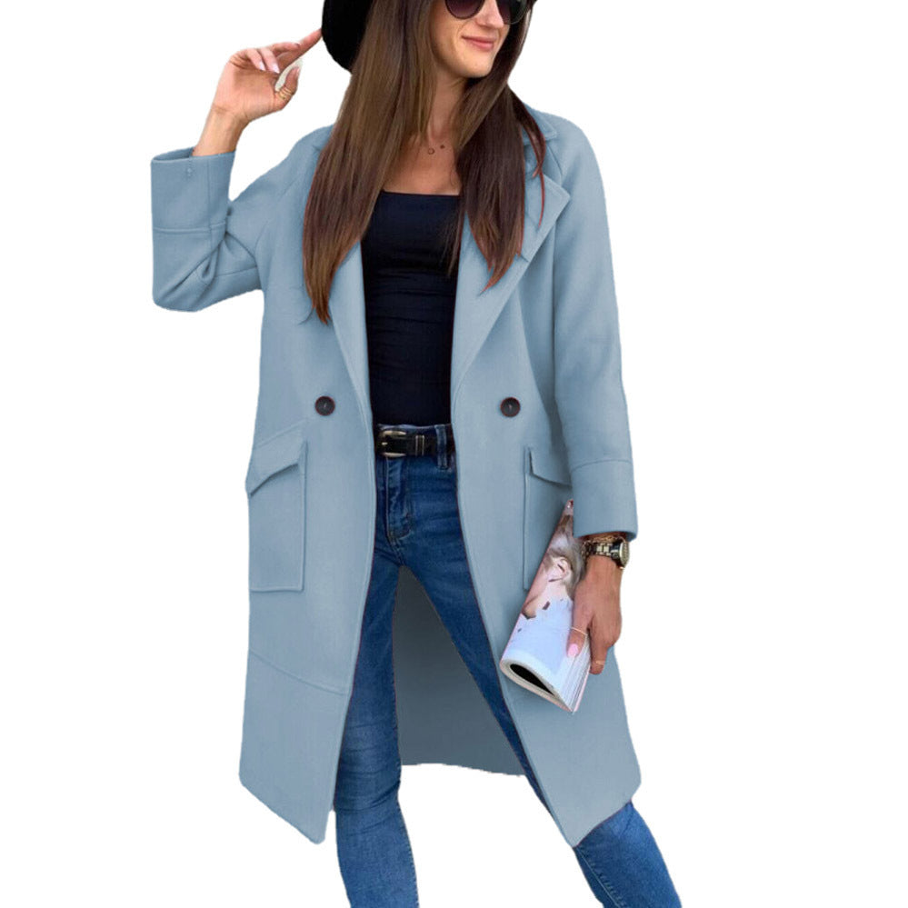 Damen lässiger Oversized-Mantel mit modernen Taschen und elegantem Revers EB