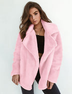 Damen Fleece-Mantel mit weitem Kragen und modischem Schnitt EB