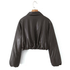 Damen Kunstleder Bikerjacke im lässigen Cropped-Design EB