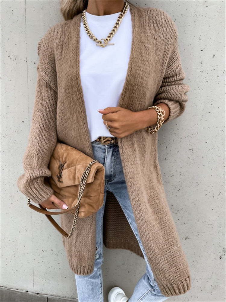 Damen Grober Strickmantel mit tiefen Taschen und modischem Schnitt EB