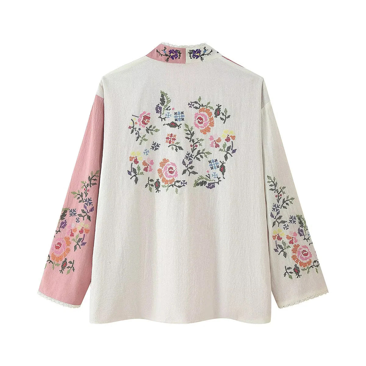 Damen Kimono-Jacke mit floralen Stickereien und elegantem Kragen EB