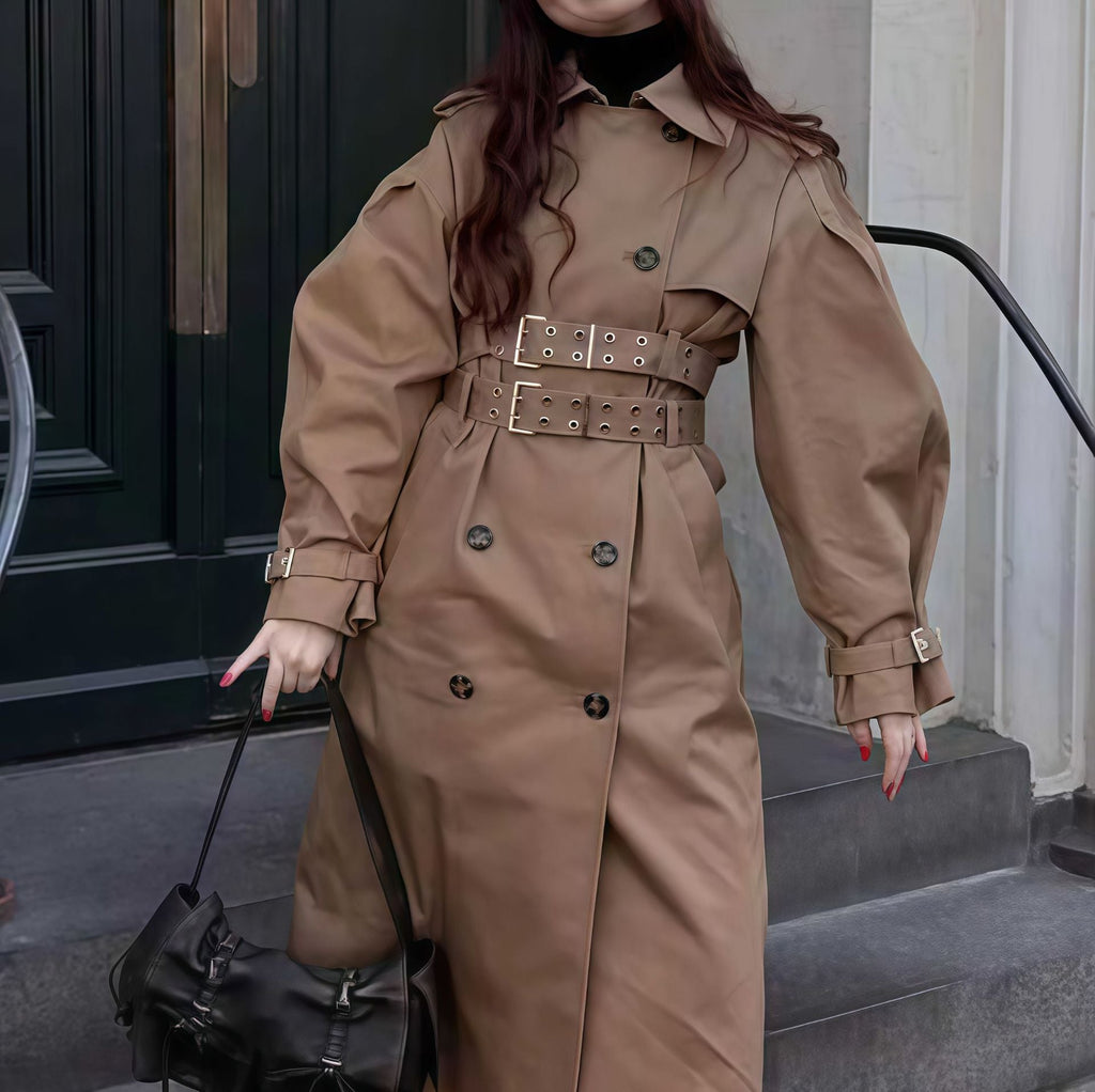 Damen wasserabweisender Trenchcoat mit Taillengürtel EB