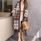 Damen Long Cardigan mit grafischem Design und tiefen Taschen EB