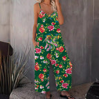 Damen Luftiger Jumpsuit mit floralem Design und verstellbaren Trägern EB