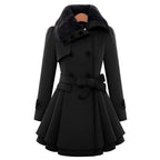 Damen klassischer Mantel mit elegantem Kragen und abnehmbarer Kapuze EB