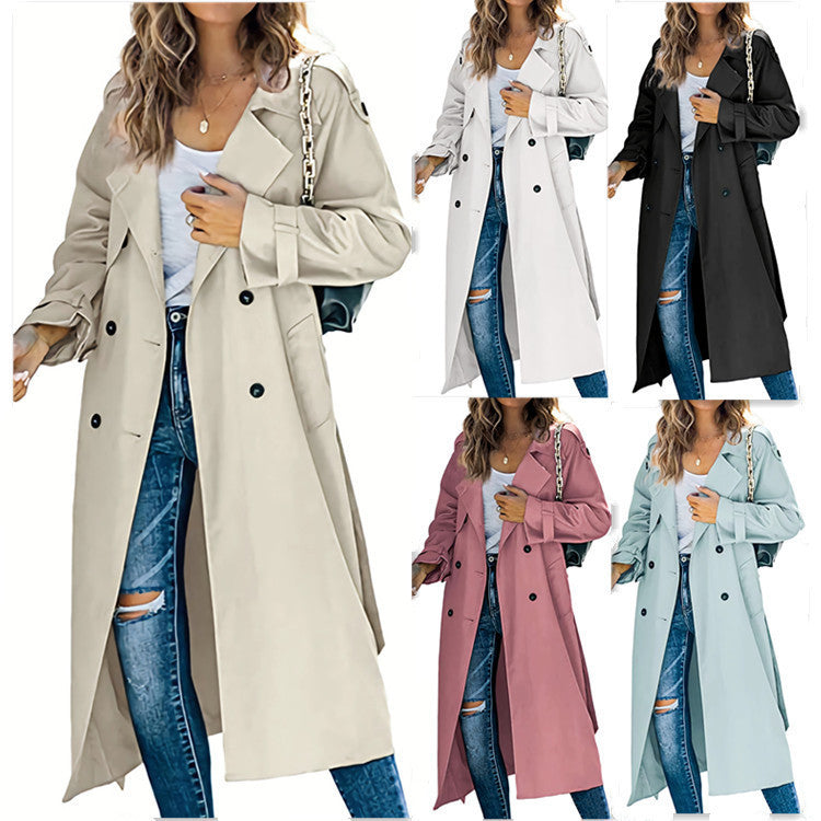 Damen legerer Trenchcoat mit Gürteldesign und stylischen Knöpfen EB