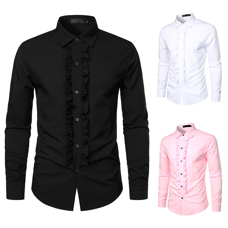 Herren elegantes Rüschenhemd mit modernem Schnitt EB