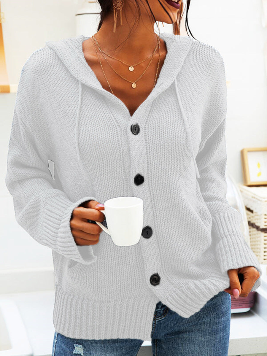 Damen Grober Strickcardigan mit Kapuze und praktischen Taschen EB