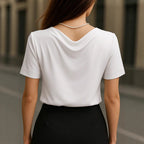 Damen Elegantes V-Ausschnitt Blusenshirt mit kurzärmeligen Design EB